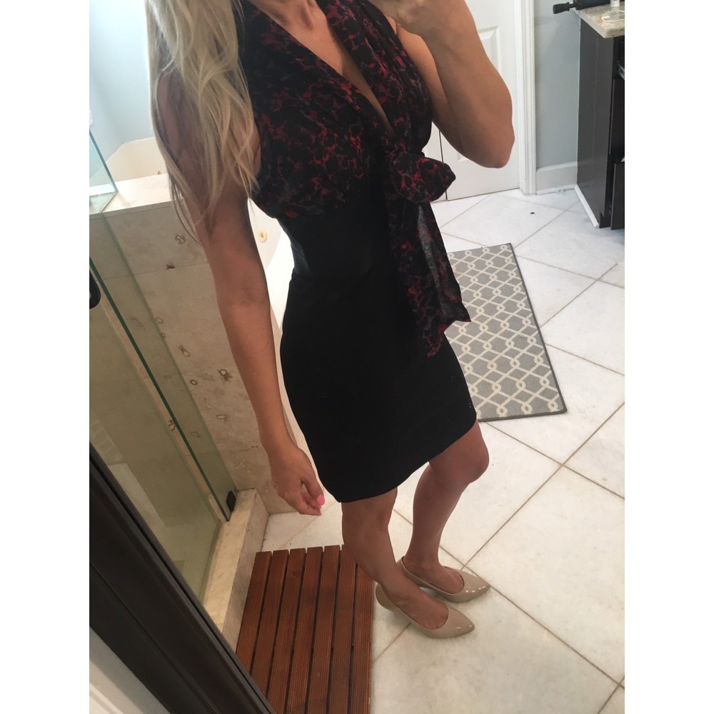 Studio M Red Black Tie Neck Bodycon Cocktail Dress XS 9M09F60